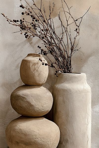 Ceramic Vases with Dried Branches — Bohemian Print