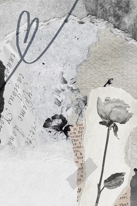 Black and White Floral Collage Poster. poster detail