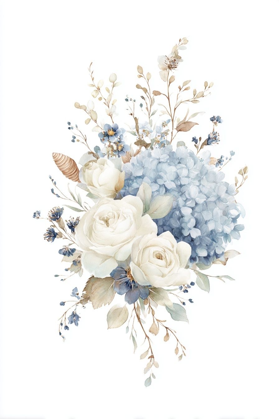 Blue and White Floral Watercolor Poster. poster — botanical art