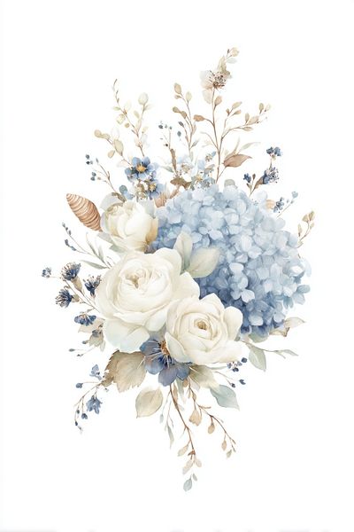 Blue and White Floral Watercolor Poster. poster