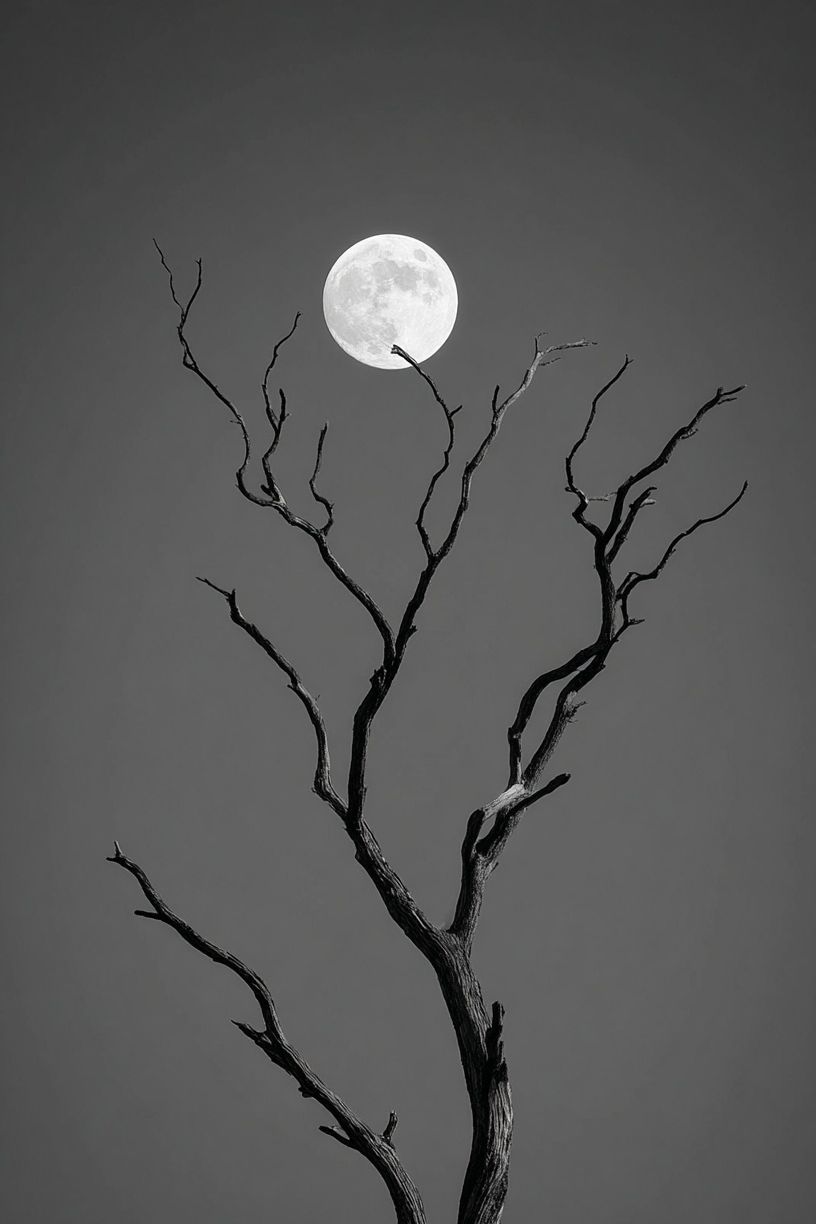 Moonlit Tree — Black and White Print. poster — photography art