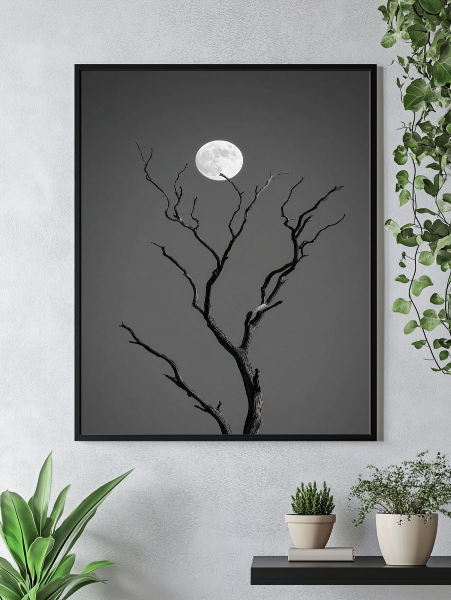 Moonlit Tree — Black and White Print. — room view 4