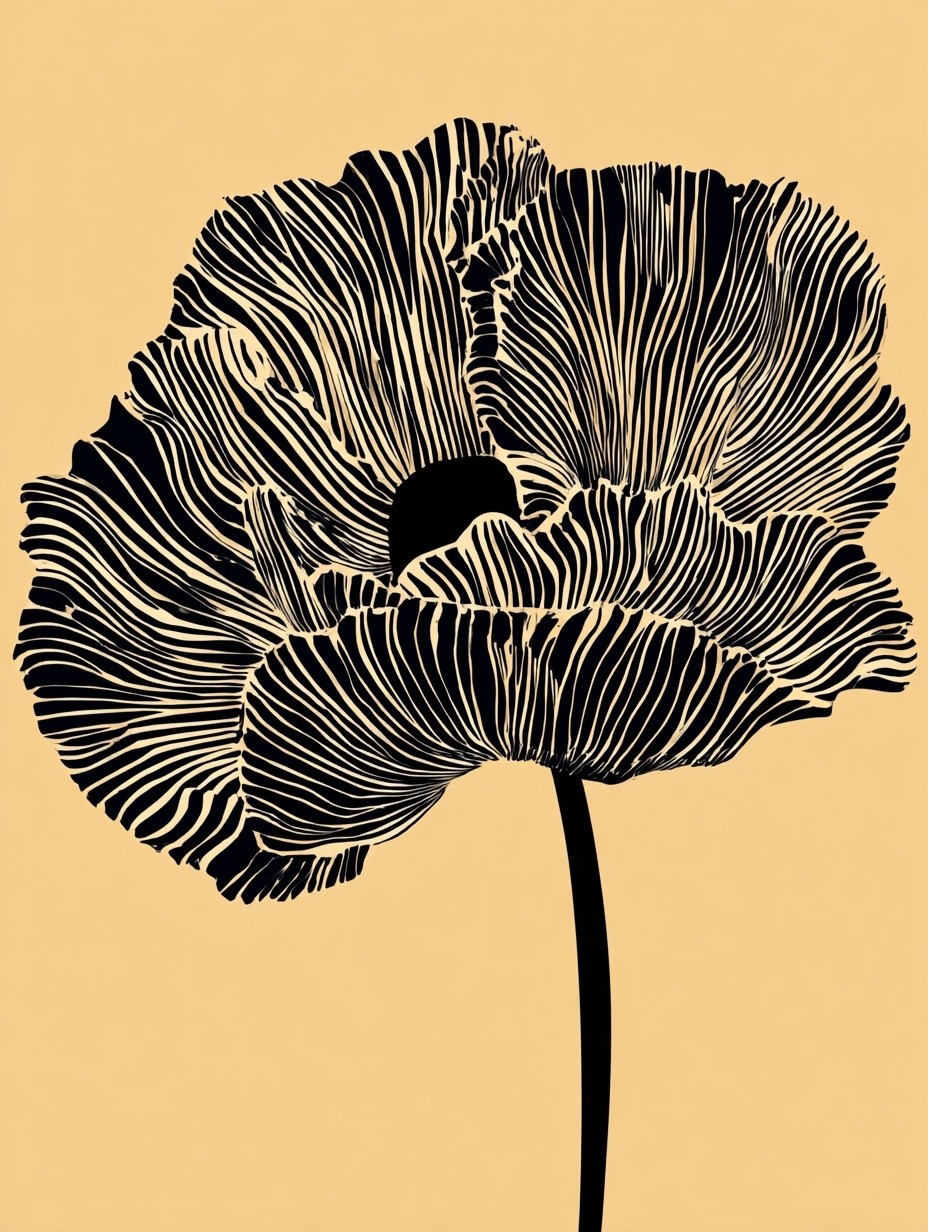 Black and White Poppy — Line-Art Print. poster detail
