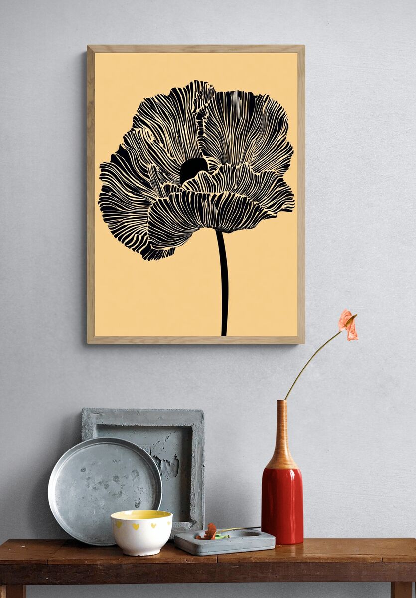Black and White Poppy — Line-Art Print. — room view 3