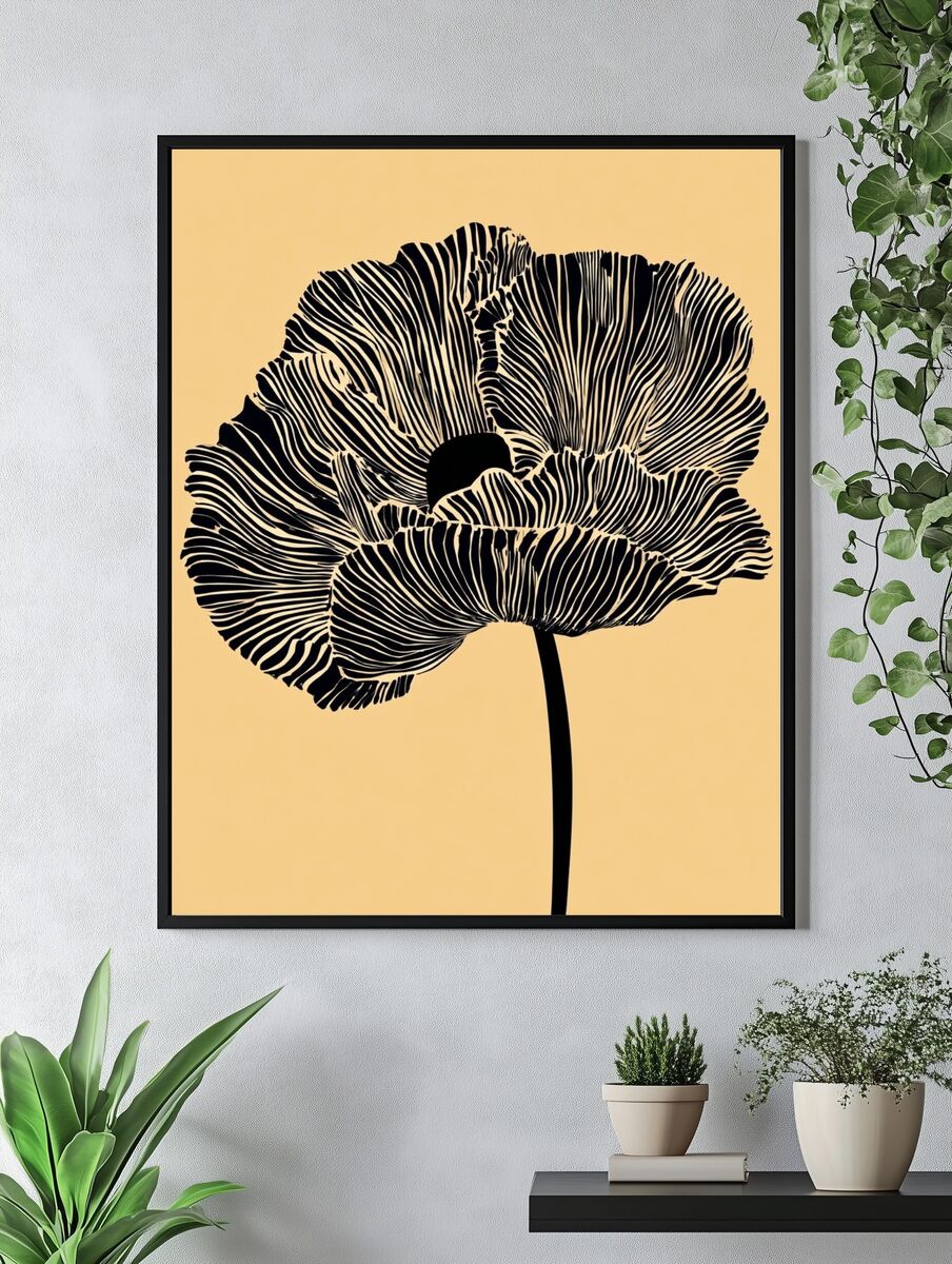Black and White Poppy — Line-Art Print. — room view 4
