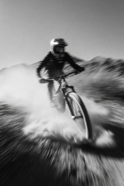 Mountain Biker in Motion — Black and White Print. poster