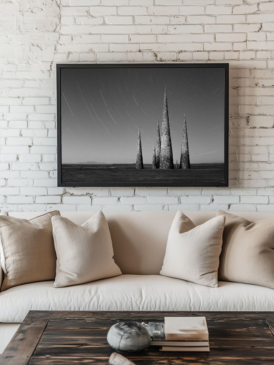 Starry Night Spires — Black-White Print. — room view 1