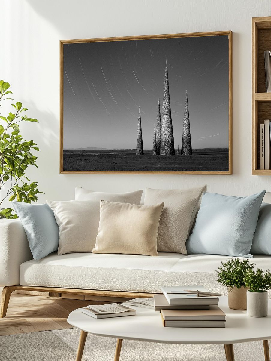 Starry Night Spires — Black-White Print. — room view 2