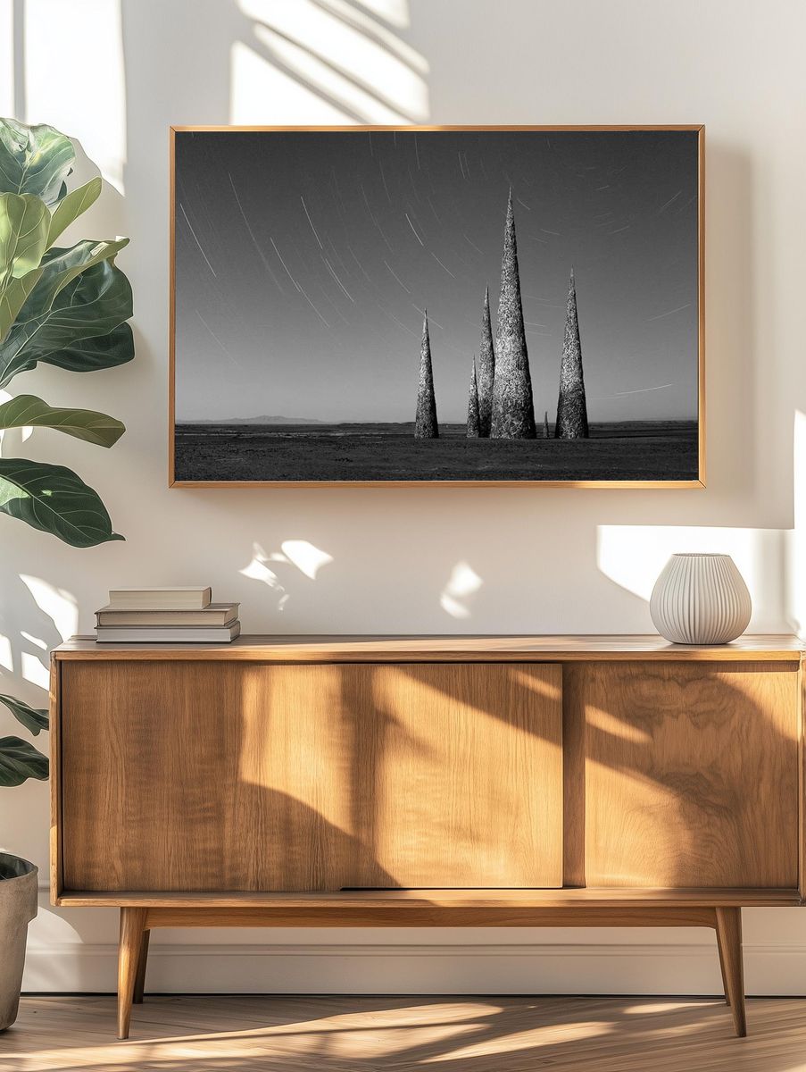 Starry Night Spires — Black-White Print. — room view 3
