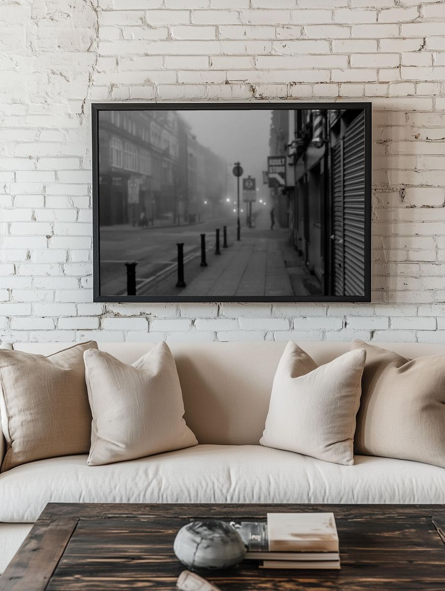 Misty Street in Fog — Black-White Print. — room view 1