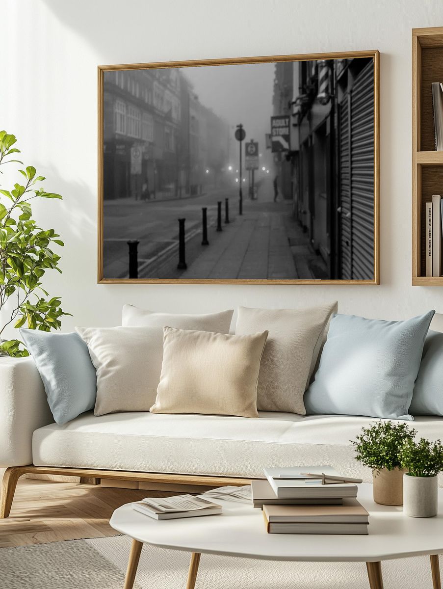 Misty Street in Fog — Black-White Print. — room view 2