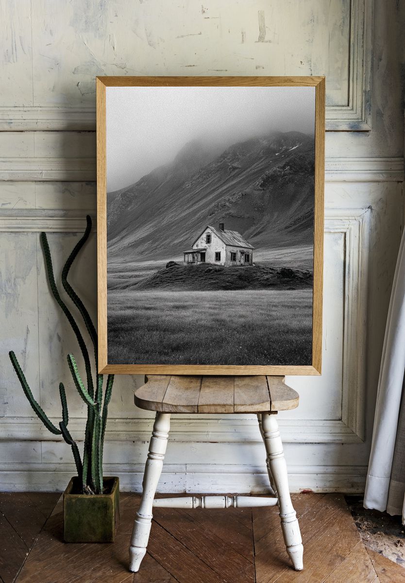 Abandoned House in Fog — Black-White Print. — room view 1