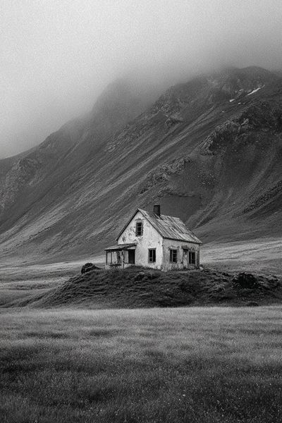 Abandoned House in Fog — Black-White Print. poster print