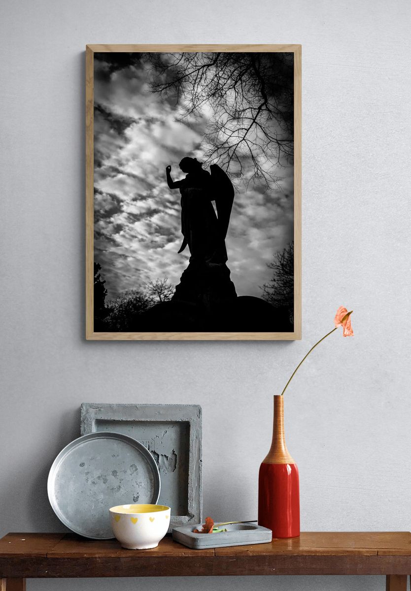 Angel Statue — Black and White Print. — room view 3