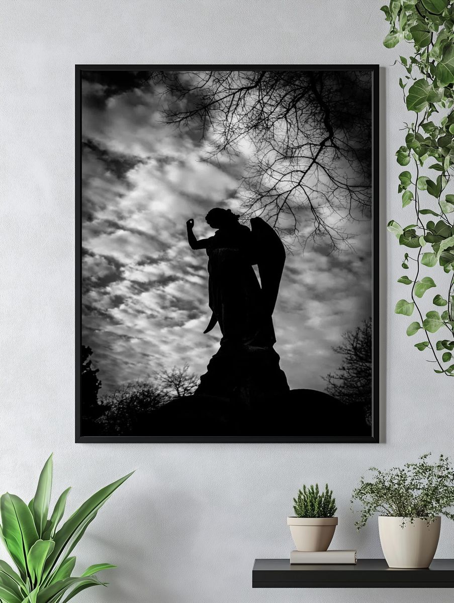 Angel Statue — Black and White Print. — room view 4