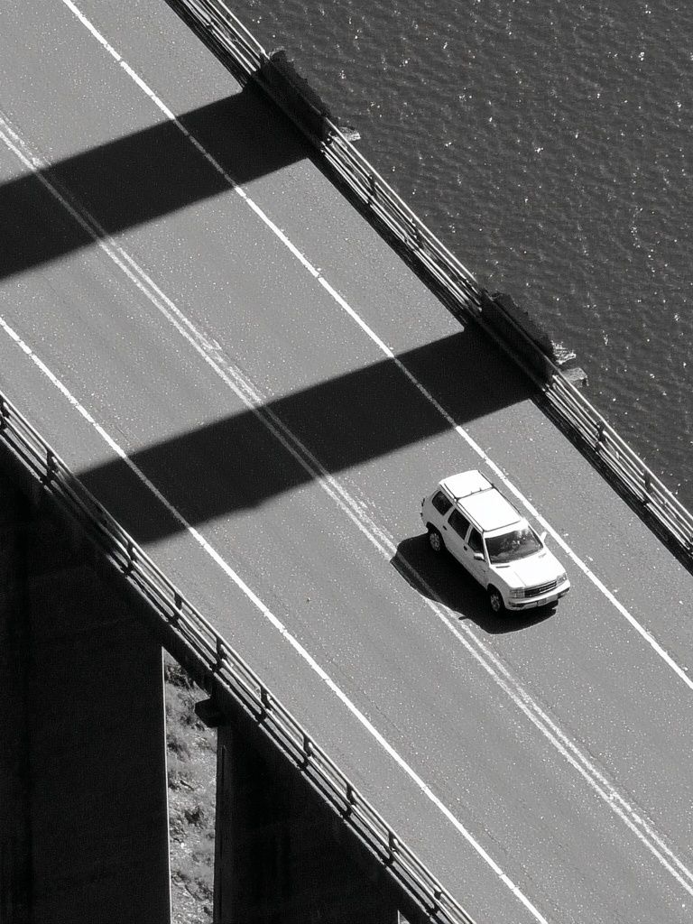 Car on Bridge — Black-White Photography Poster. poster — photography art