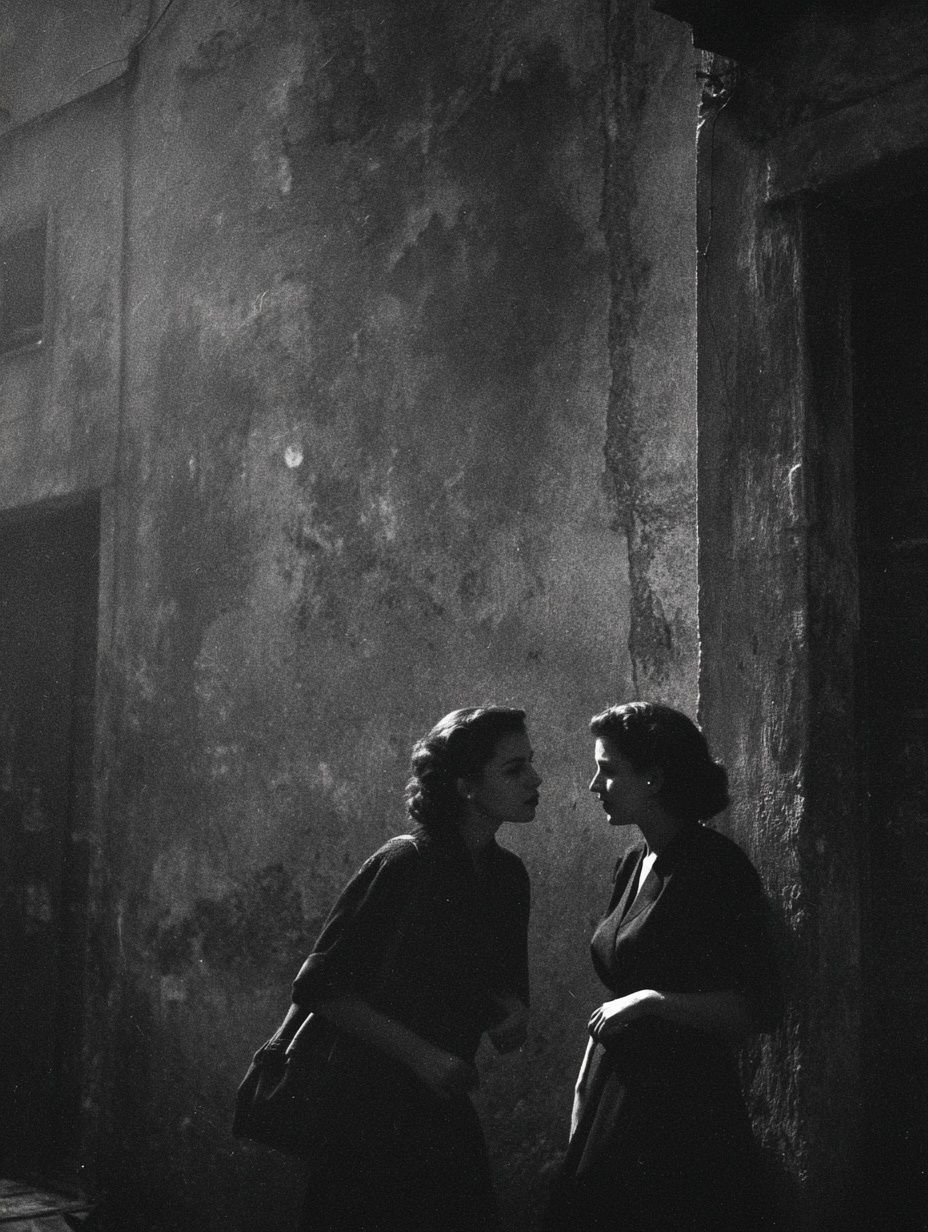 Intimate Conversation — Black and White Photography Print. poster detail