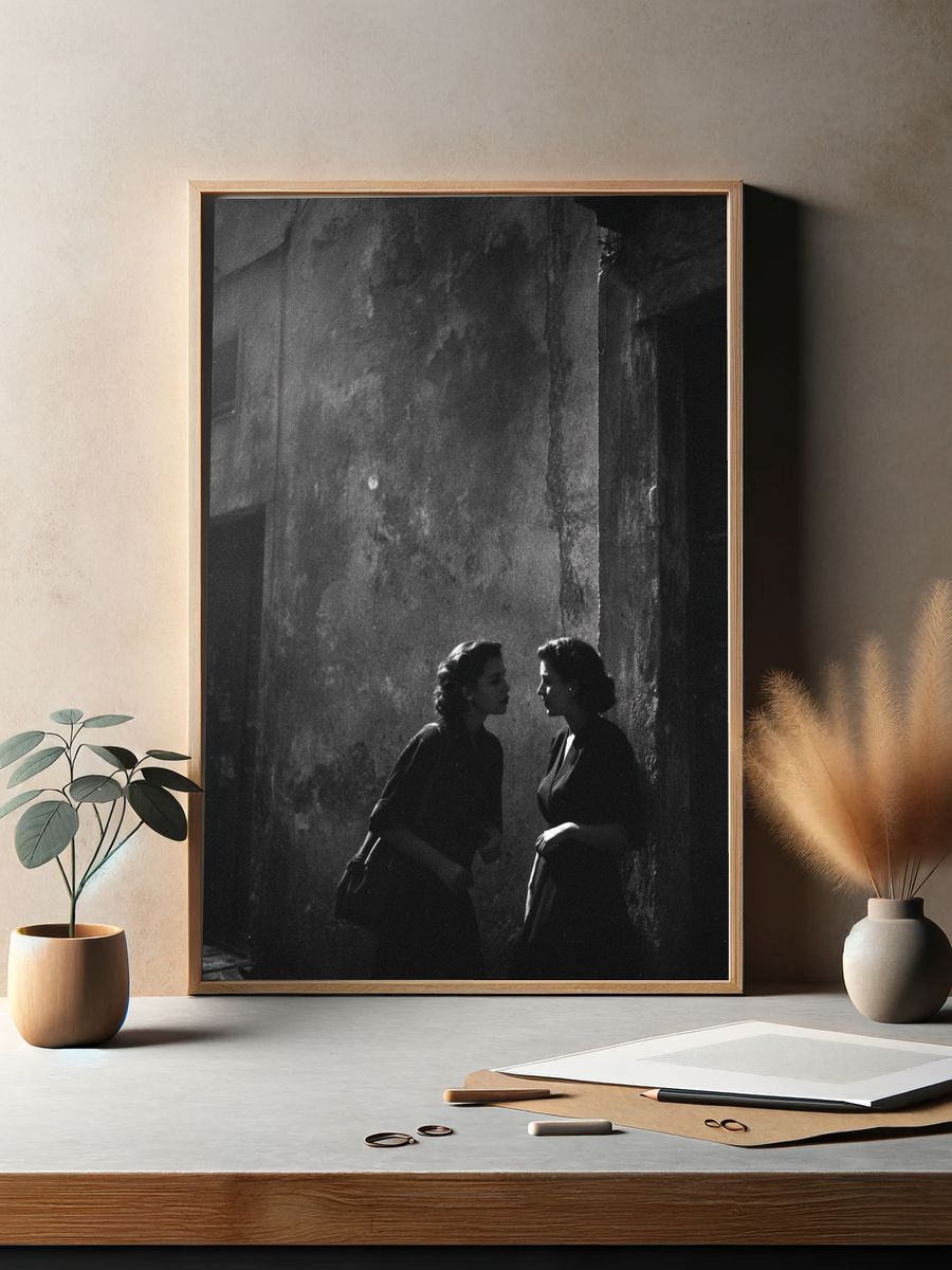 Intimate Conversation — Black and White Photography Print. — room view 2