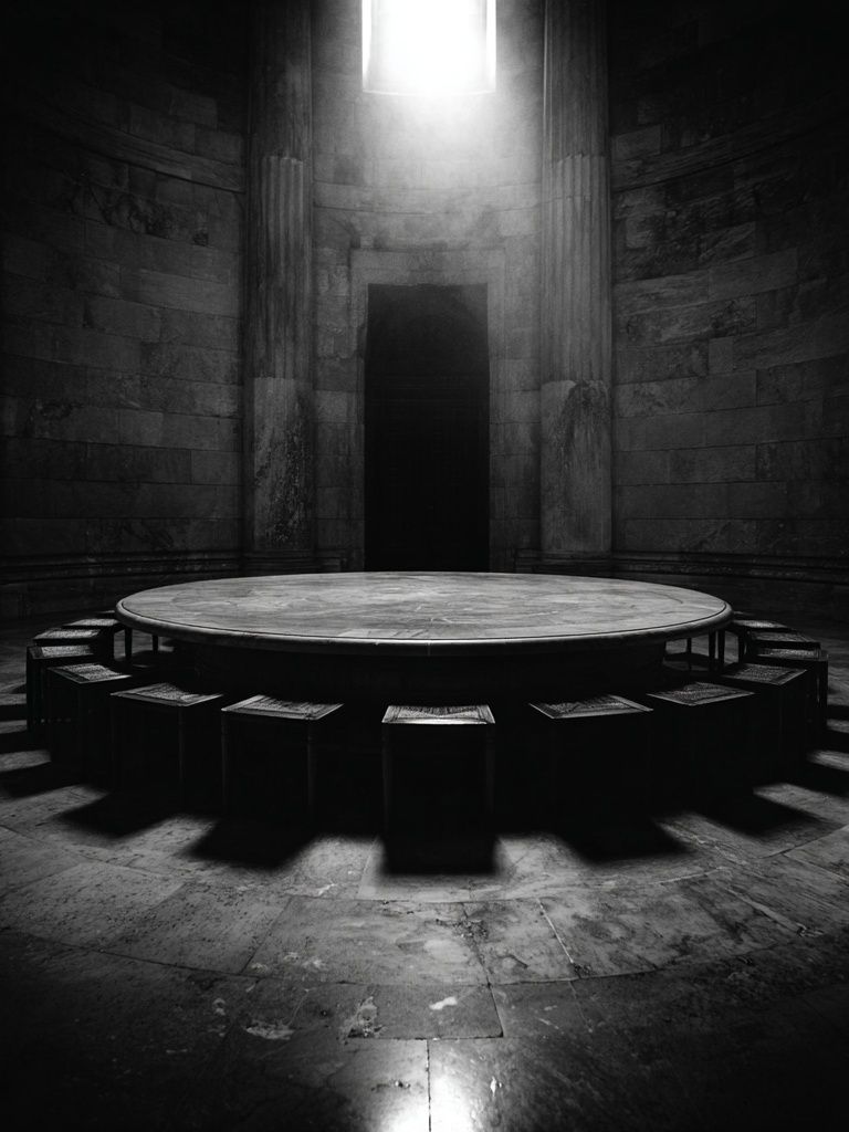Mysterious Circular Room — Black and White Print. poster detail