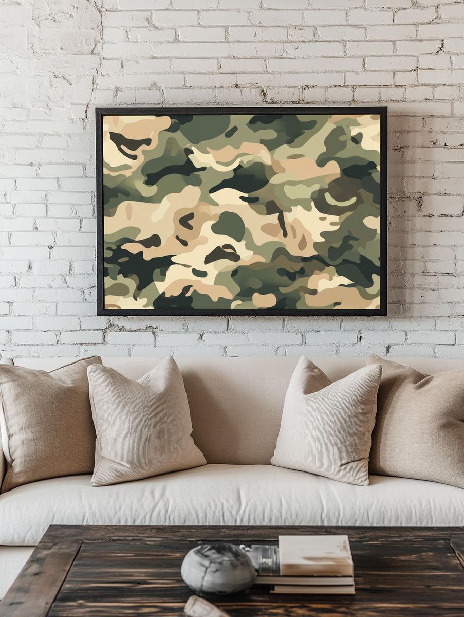 Camouflage Pattern Abstract Print. — room view 1