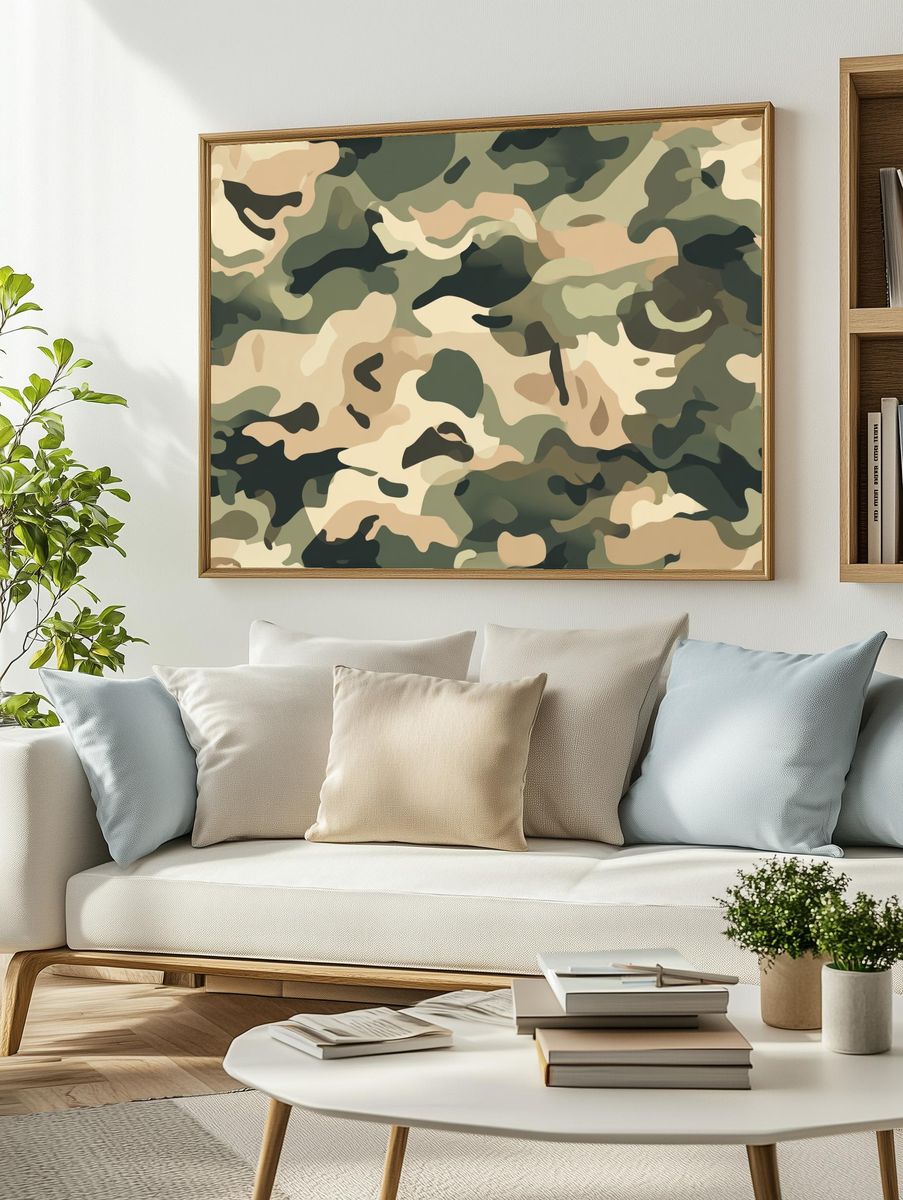 Camouflage Pattern Abstract Print. — room view 2