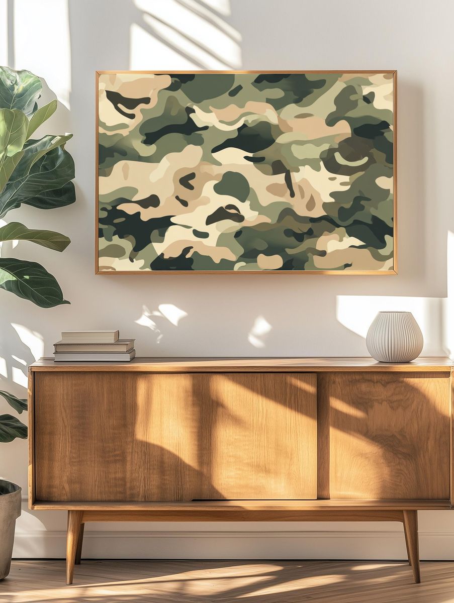 Camouflage Pattern Abstract Print. — room view 3