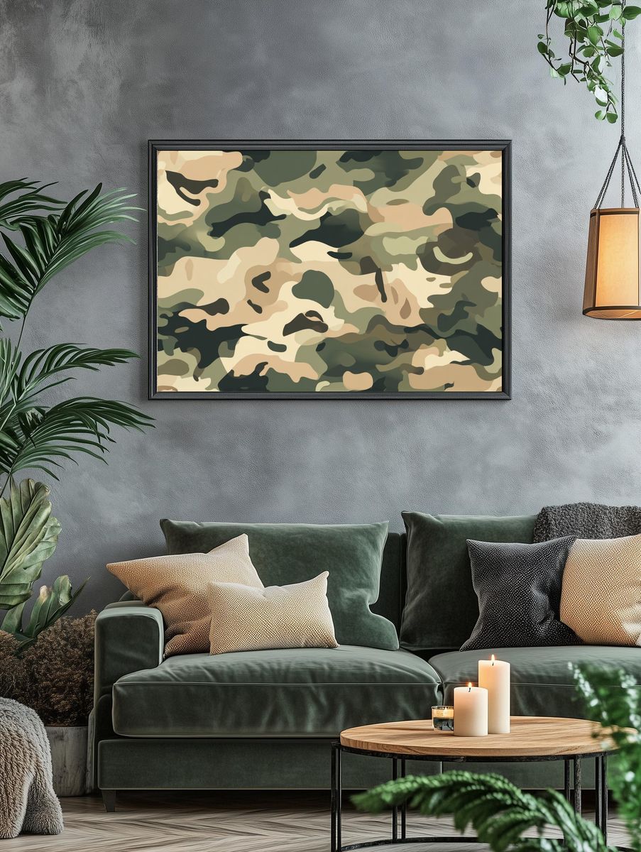 Camouflage Pattern Abstract Print. — room view 4