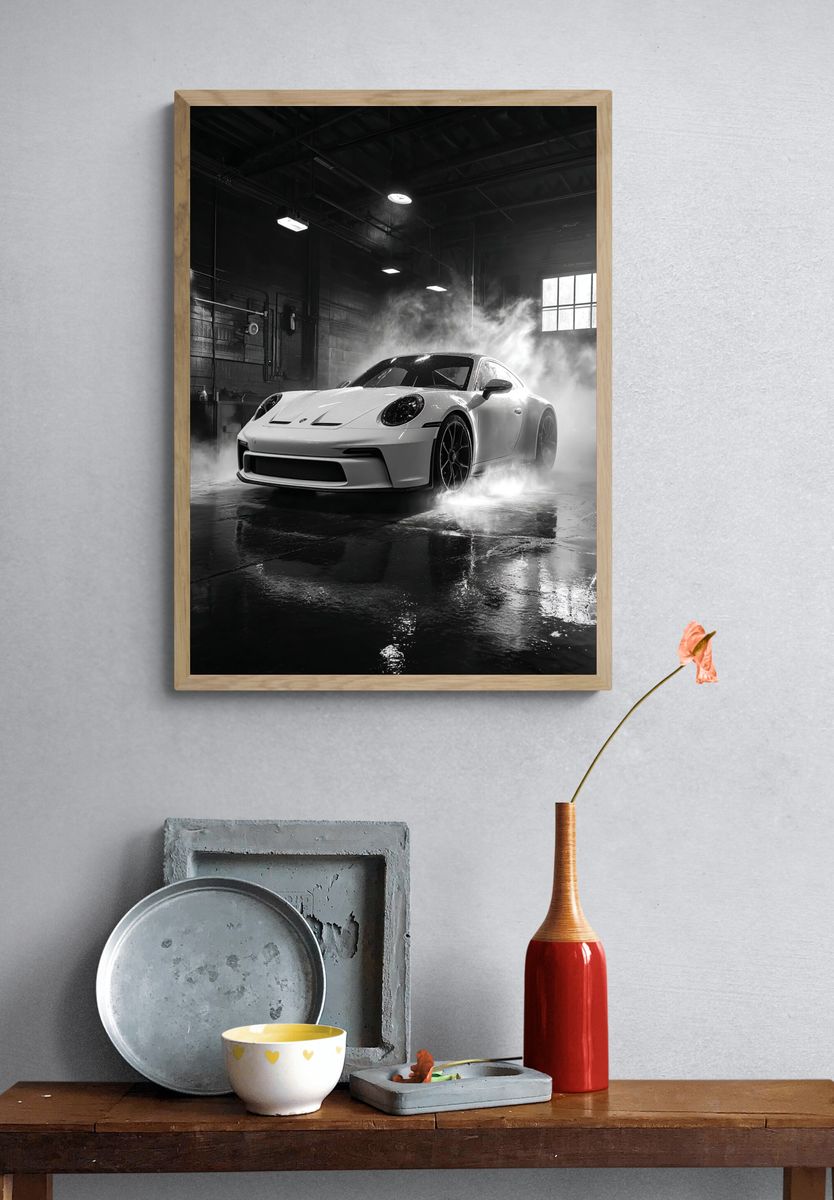 Porsche 911 in Smoke — Photography Print. — room view 3