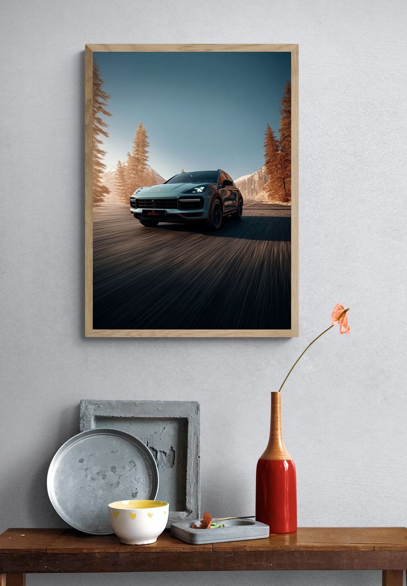 Porsche Cayenne in Motion — Automotive Print. — room view 3