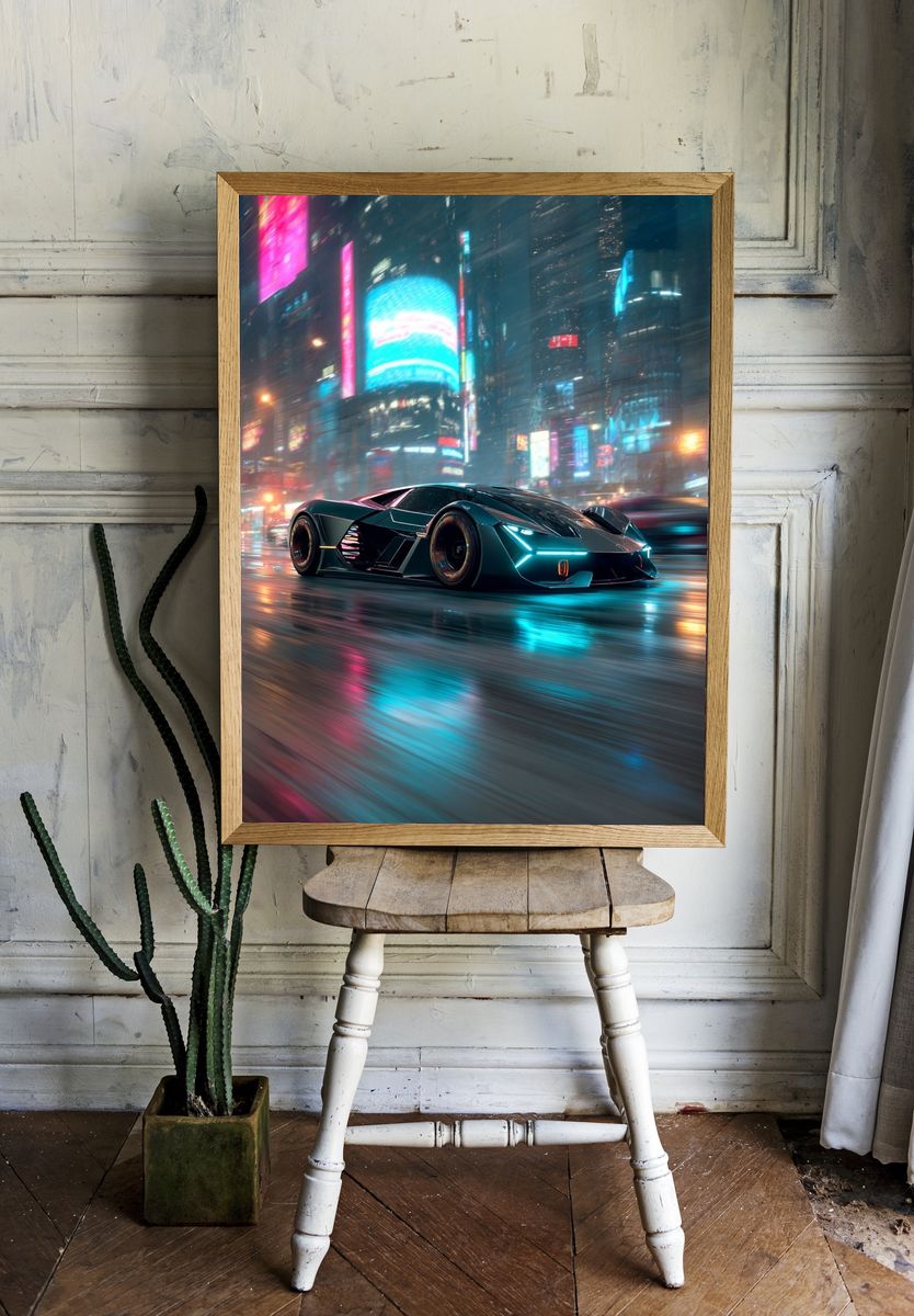 Futuristic Sports Car — Digital Art Print. — room view 1