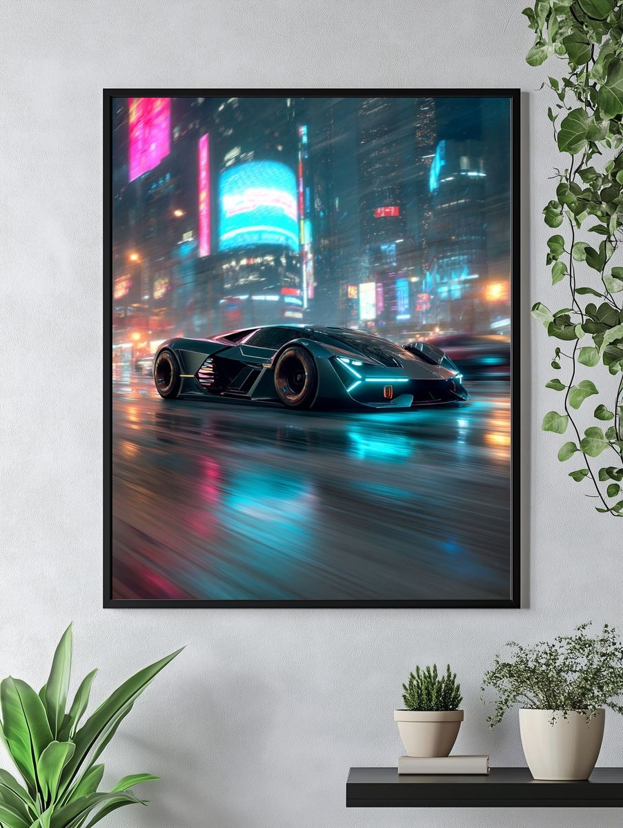 Futuristic Sports Car — Digital Art Print. — room view 4