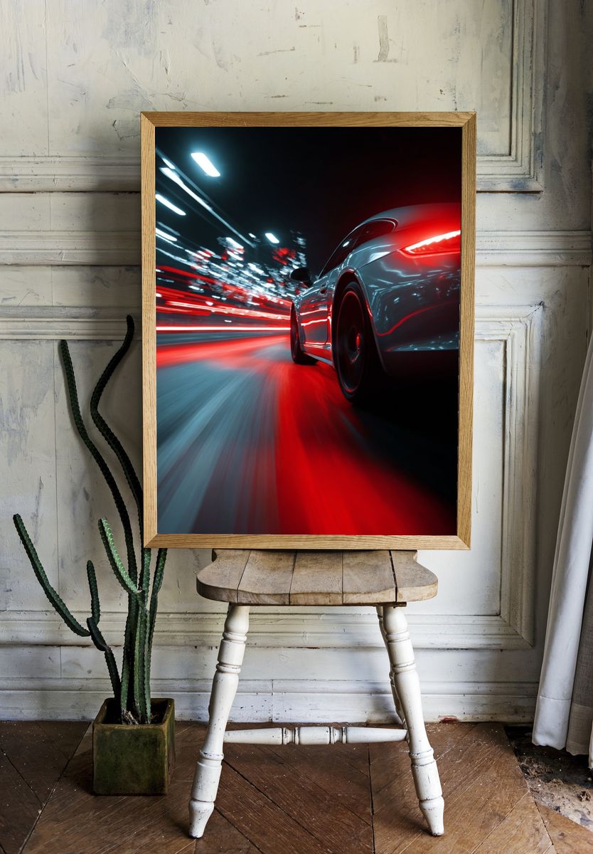 Dynamic Sports Car Night Photography Poster. — room view 1
