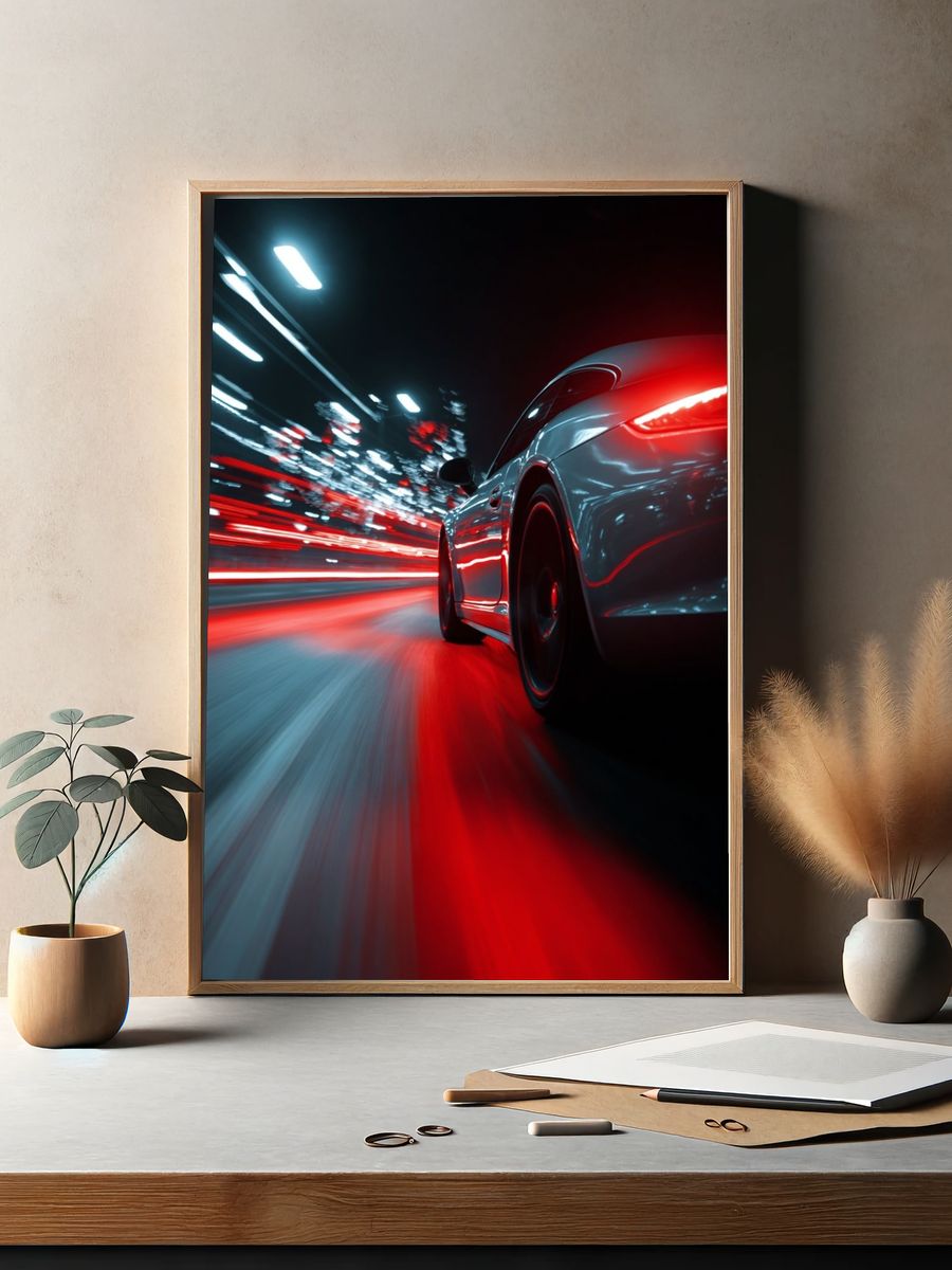 Dynamic Sports Car Night Photography Poster. — room view 2