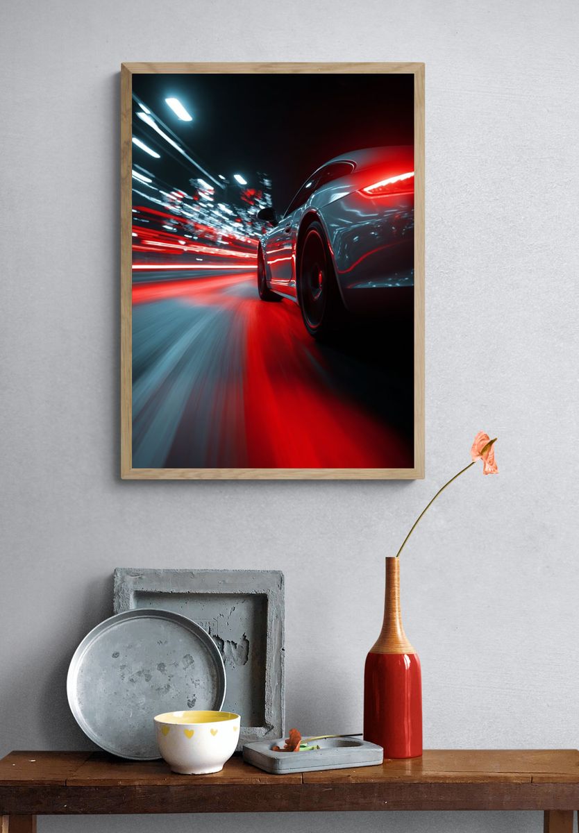 Dynamic Sports Car Night Photography Poster. — room view 3