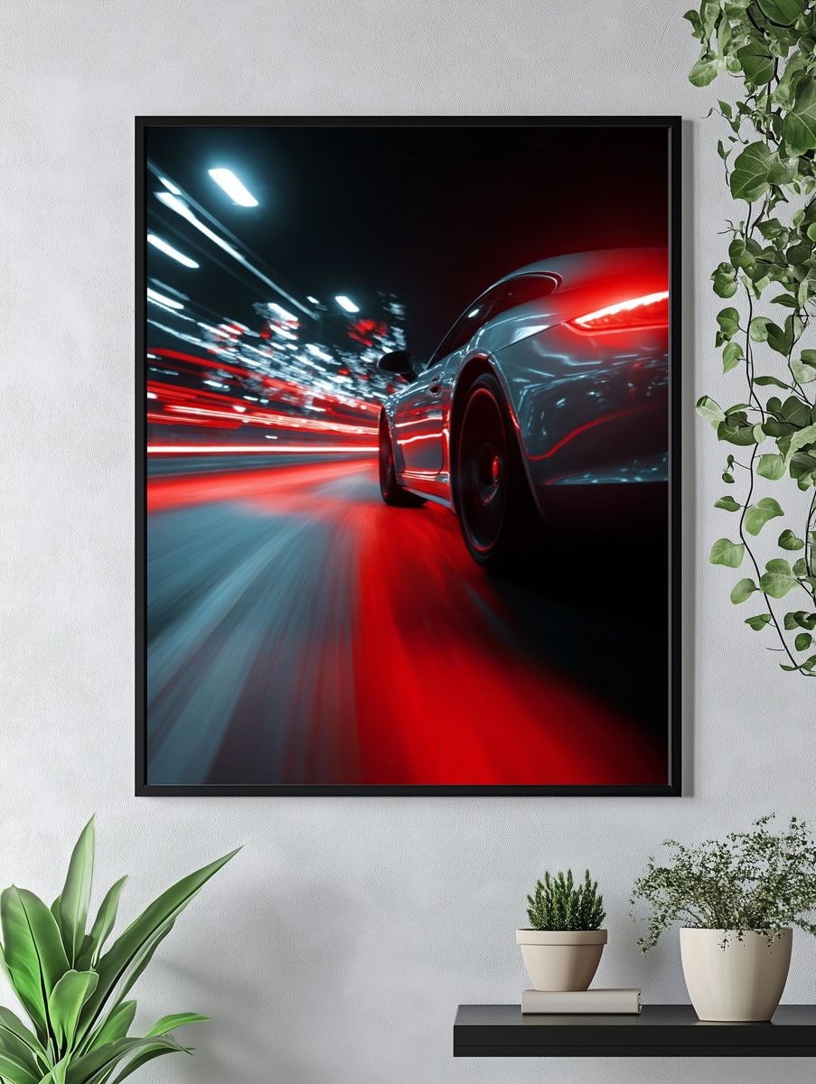 Dynamic Sports Car Night Photography Poster. — room view 4