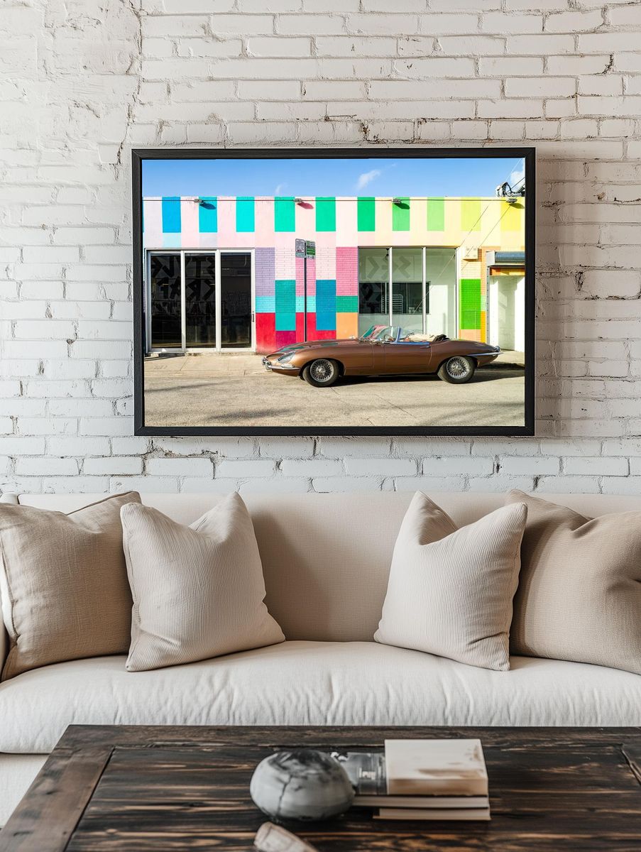 Classic Car Against Colorful Wall Poster. — room view 1