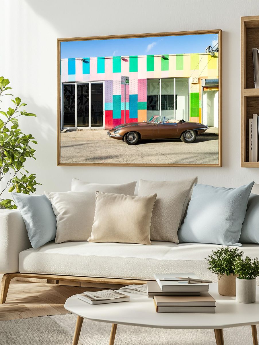 Classic Car Against Colorful Wall Poster. — room view 2