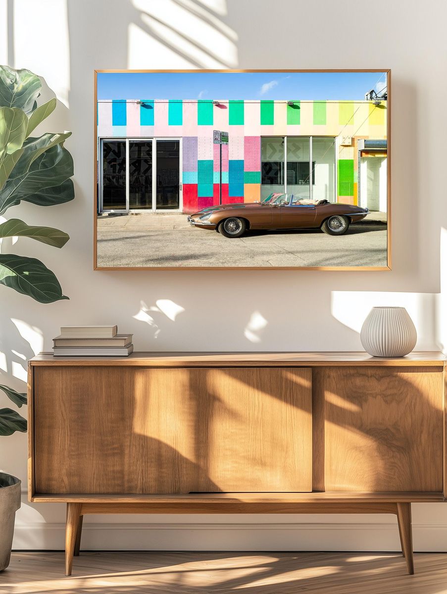 Classic Car Against Colorful Wall Poster. — room view 3