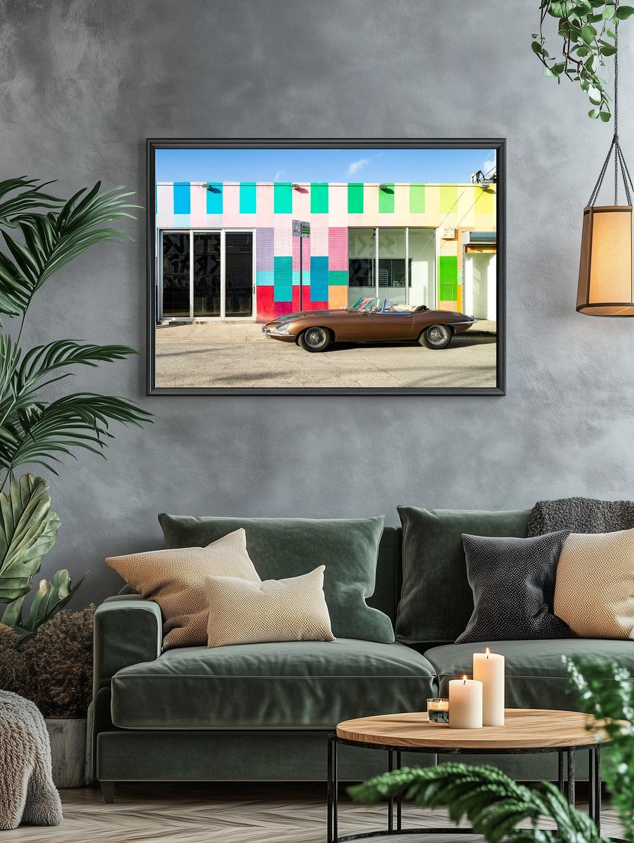 Classic Car Against Colorful Wall Poster. — room view 4
