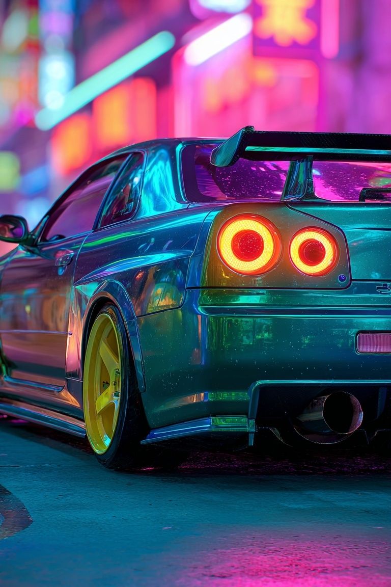 Neon Car Night Photography Poster. poster — photography art