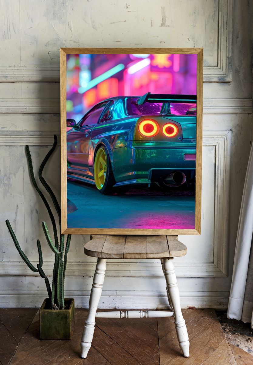 Neon Car Night Photography Poster. — room view 1