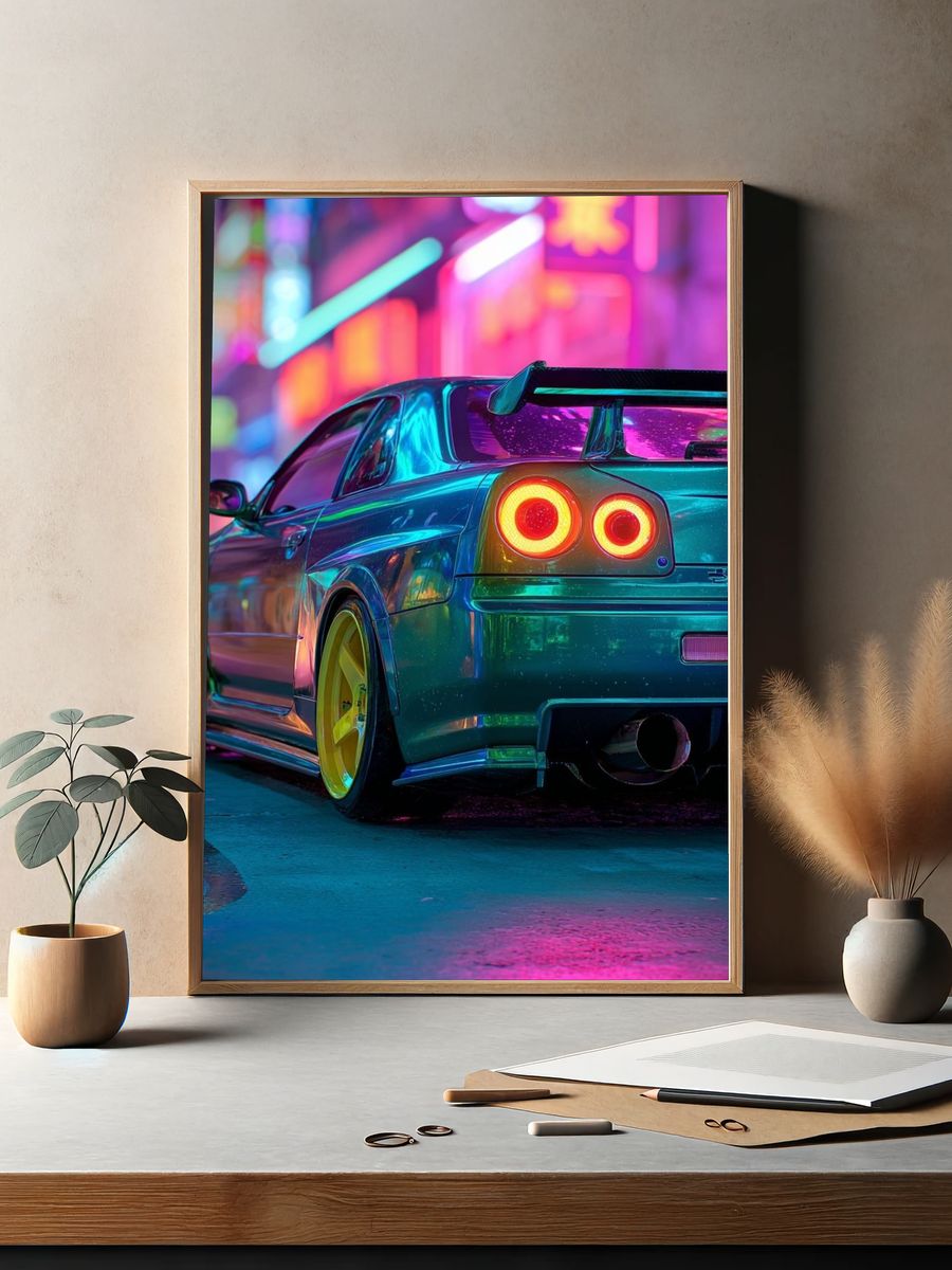 Neon Car Night Photography Poster. — room view 2