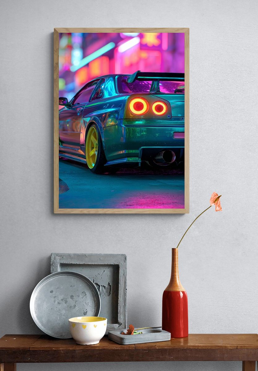 Neon Car Night Photography Poster. — room view 3
