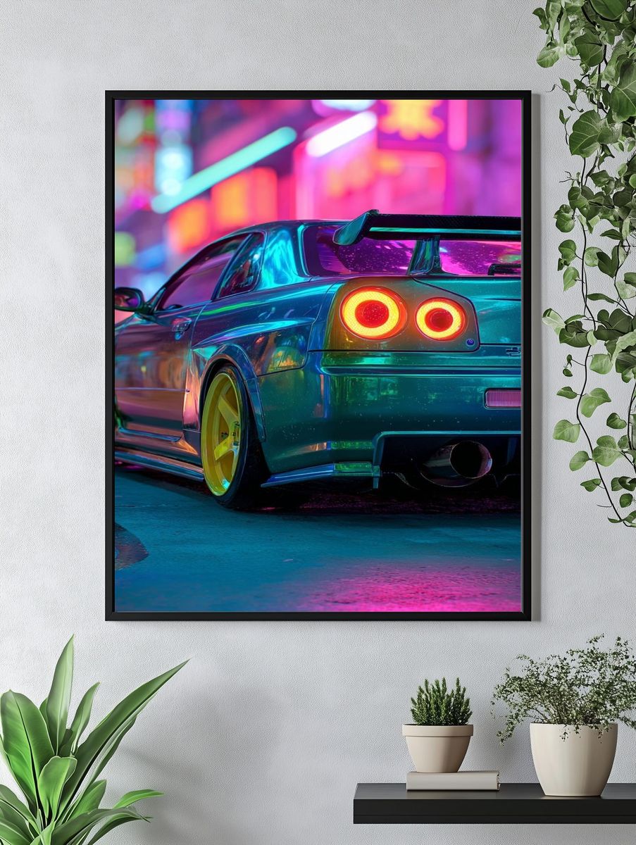 Neon Car Night Photography Poster. — room view 4