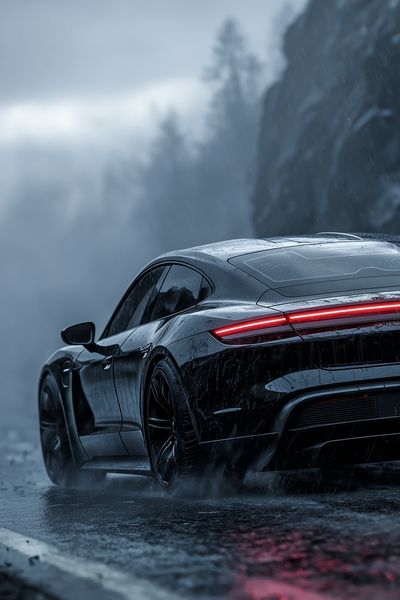 Sleek Black Car in Rain — Photography Print. poster print