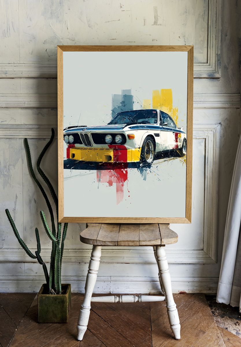 Classic BMW Race Car — Illustration Print. — room view 1