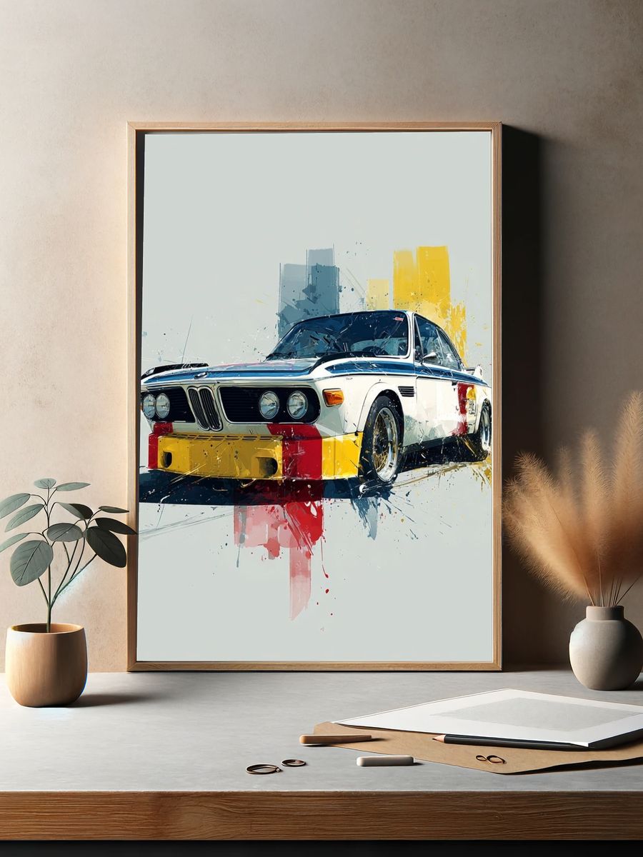 Classic BMW Race Car — Illustration Print. — room view 2