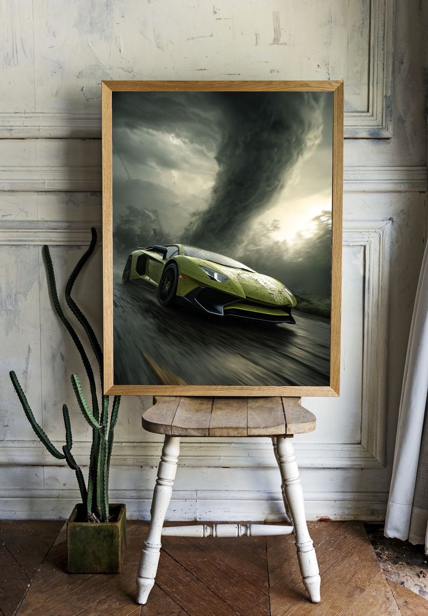 Lamborghini Aventador in a Tornado — Art Print. — room view 1