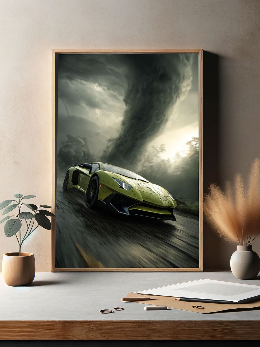 Lamborghini Aventador in a Tornado — Art Print. — room view 2