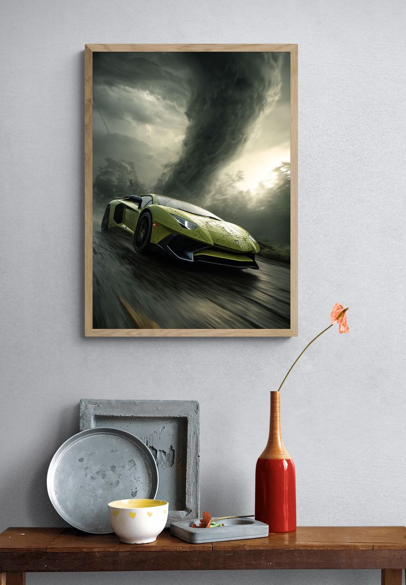 Lamborghini Aventador in a Tornado — Art Print. — room view 3